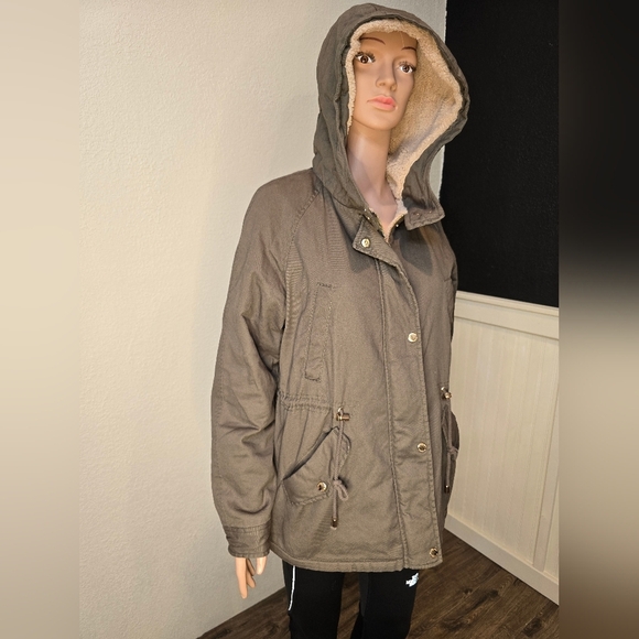 Collectionb New York Women’s Parka Jacket size L, Olive Green, Drawstring Waist - Picture 2 of 12